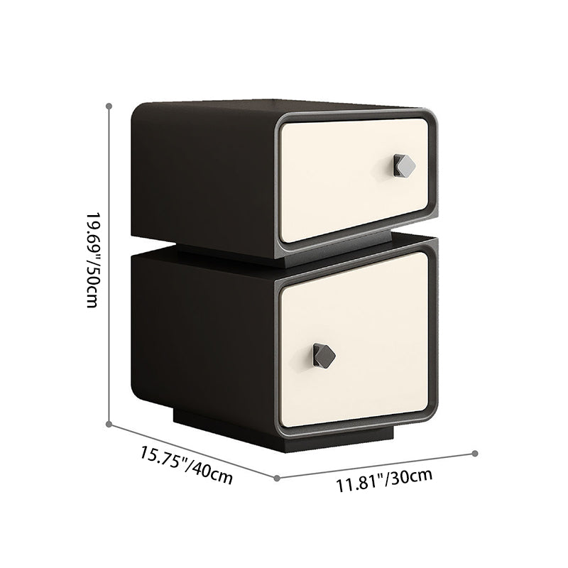 Table de nuit contemporaine scandinave en cuir microfibre carré cube bois massif planche multicouche 2 tiroirs pour chambre 