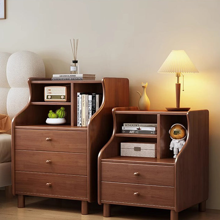 Contemporary Simplicity Square Cube Curved Rubberwood Particleboard Rubberwood Pine Plywood Nightstand 2/3 - Drawer Side Table For Living Room