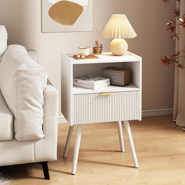 Table de nuit moderne minimaliste en cube carré avec matériel en bois 1 tiroir pour chambre 