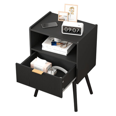 Modern Minimalist Square Cube Wood Hardware Nightstand 1 - Drawer For Bedroom