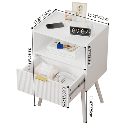 Modern Minimalist Square Cube Wood Hardware Nightstand 1 - Drawer For Bedroom