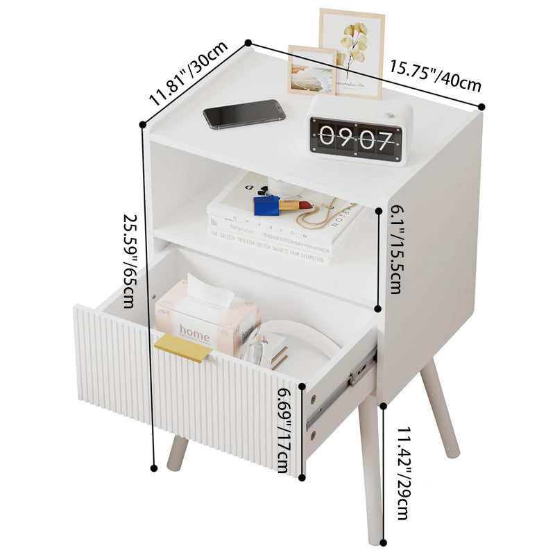 Modern Minimalist Square Cube Wood Hardware Nightstand 1 - Drawer For Bedroom