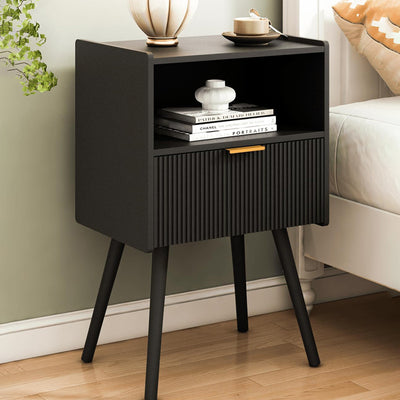 Modern Minimalist Square Cube Wood Hardware Nightstand 1 - Drawer For Bedroom