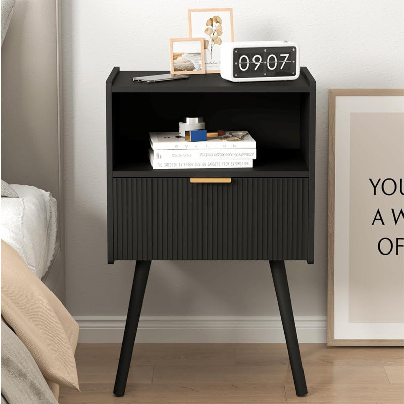 Modern Minimalist Square Cube Wood Hardware Nightstand 1 - Drawer For Bedroom