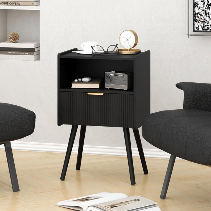 Table de nuit moderne minimaliste en cube carré avec matériel en bois 1 tiroir pour chambre 