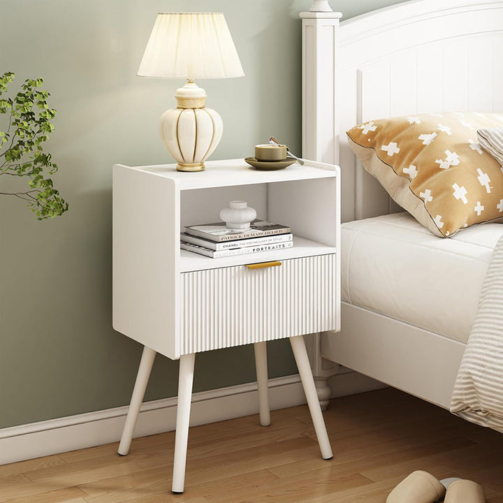Table de nuit moderne minimaliste en cube carré avec matériel en bois 1 tiroir pour chambre 