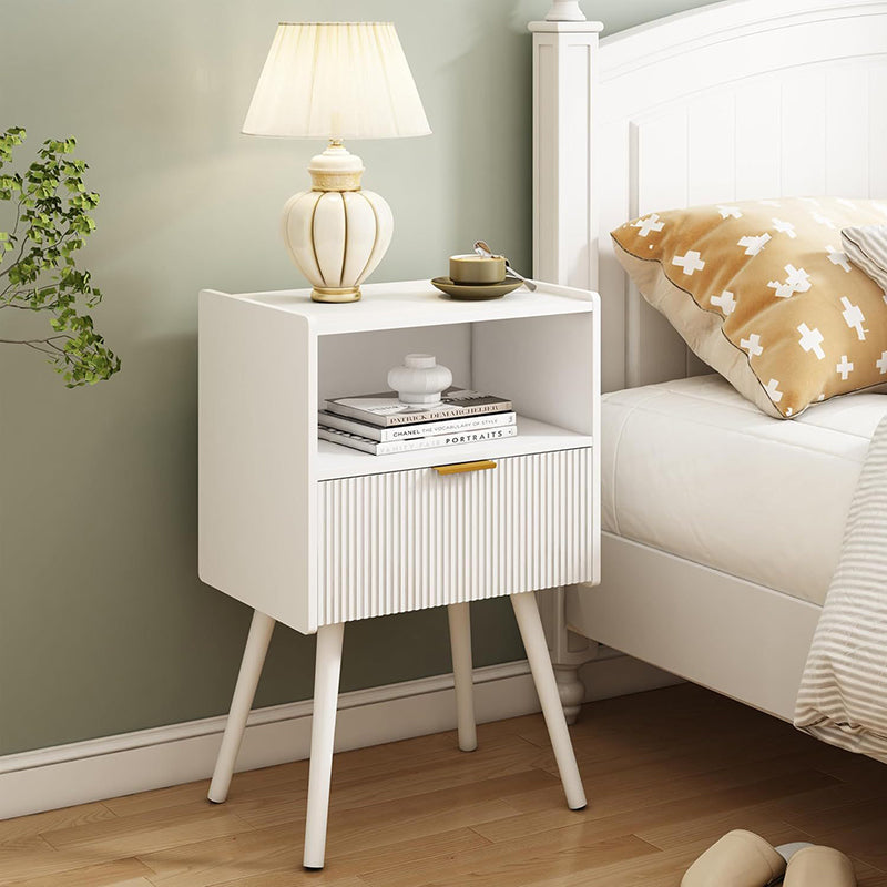 Modern Minimalist Square Cube Wood Hardware Nightstand 1 - Drawer For Bedroom