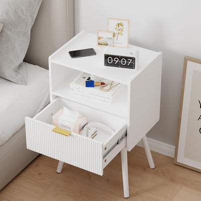 Modern Minimalist Square Cube Wood Hardware Nightstand 1 - Drawer For Bedroom
