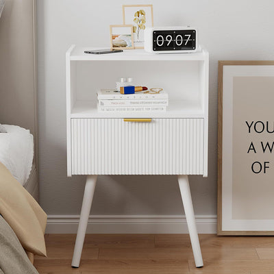 Modern Minimalist Square Cube Wood Hardware Nightstand 1 - Drawer For Bedroom
