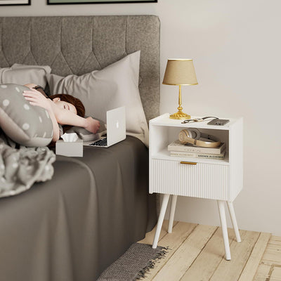Modern Minimalist Square Cube Wood Hardware Nightstand 1 - Drawer For Bedroom