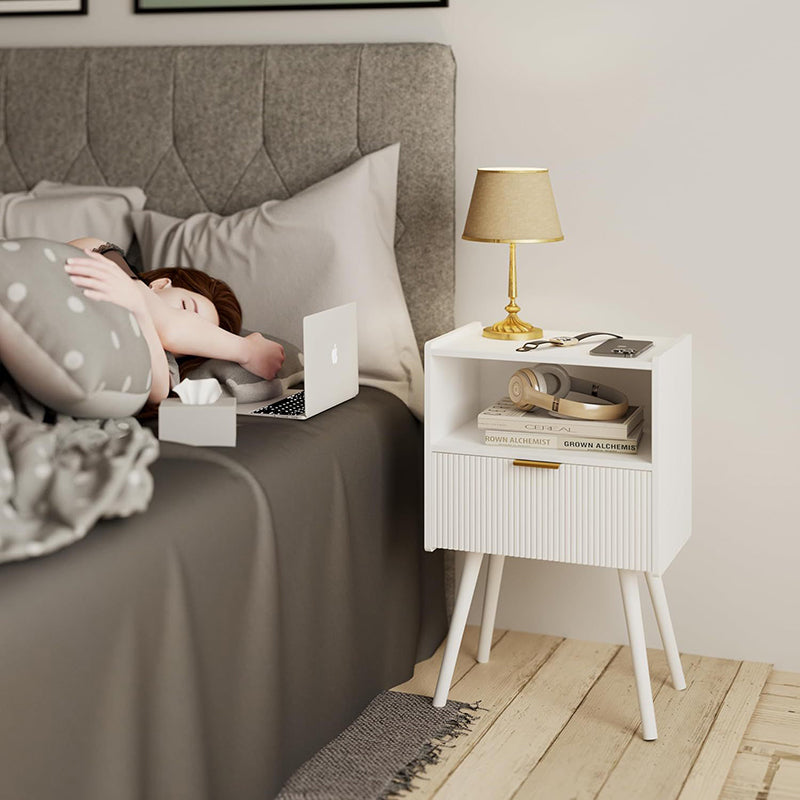 Modern Minimalist Square Cube Wood Hardware Nightstand 1 - Drawer For Bedroom