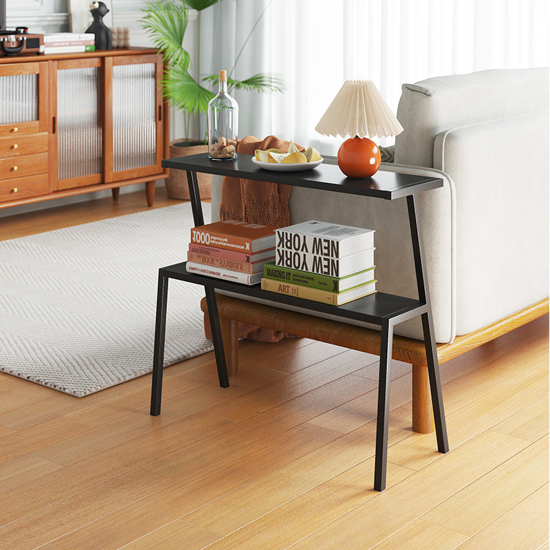 Mesa Auxiliar Rectangular Moderna Minimalista de Hierro Completo de 2 Niveles para Sala de Estar 
