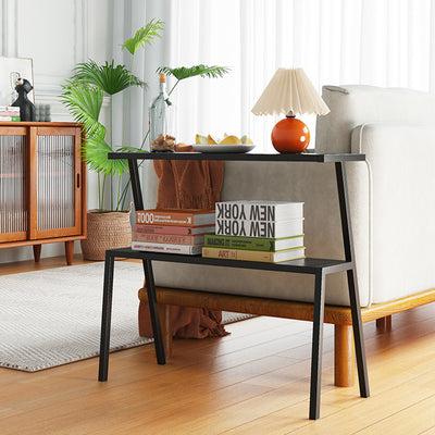 Mesa Auxiliar Rectangular Moderna Minimalista de Hierro Completo de 2 Niveles para Sala de Estar 