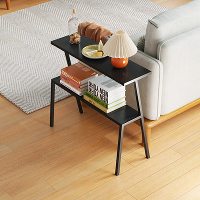 Mesa Auxiliar Rectangular Moderna Minimalista de Hierro Completo de 2 Niveles para Sala de Estar 