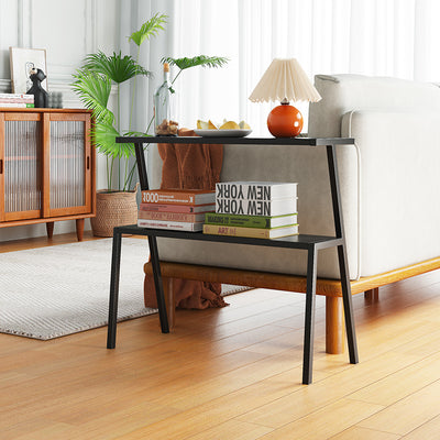 Mesa Auxiliar Rectangular Moderna Minimalista de Hierro Completo de 2 Niveles para Sala de Estar 