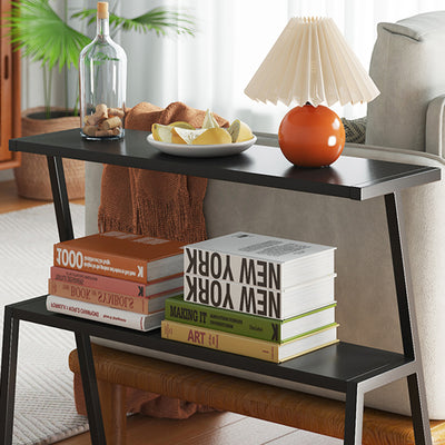 Mesa Auxiliar Rectangular Moderna Minimalista de Hierro Completo de 2 Niveles para Sala de Estar 