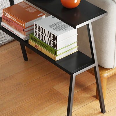 Mesa Auxiliar Rectangular Moderna Minimalista de Hierro Completo de 2 Niveles para Sala de Estar 