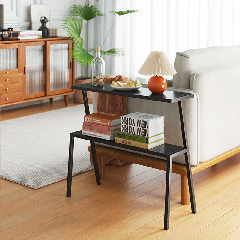 Mesa Auxiliar Rectangular Moderna Minimalista de Hierro Completo de 2 Niveles para Sala de Estar 