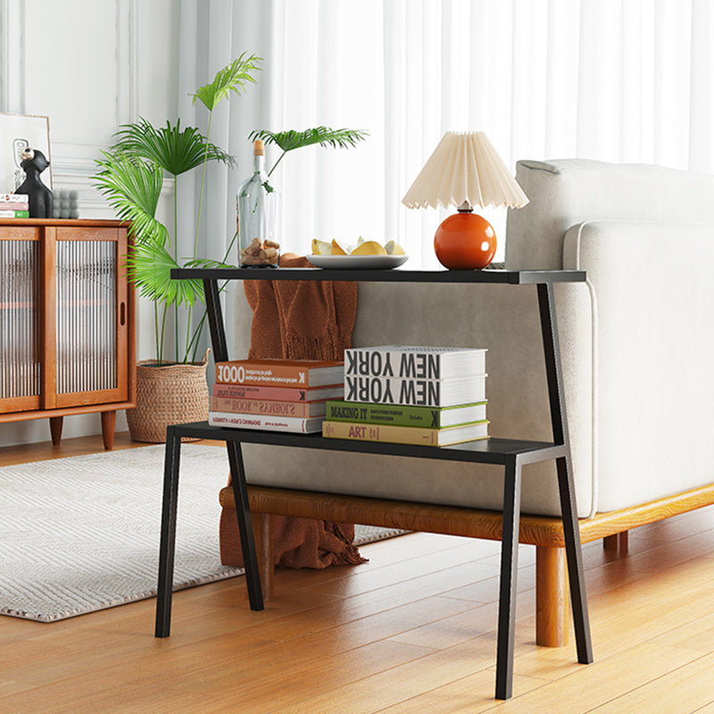 Mesa Auxiliar Rectangular Moderna Minimalista de Hierro Completo de 2 Niveles para Sala de Estar 
