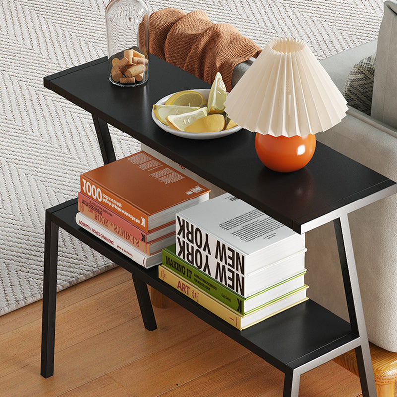 Mesa Auxiliar Rectangular Moderna Minimalista de Hierro Completo de 2 Niveles para Sala de Estar 
