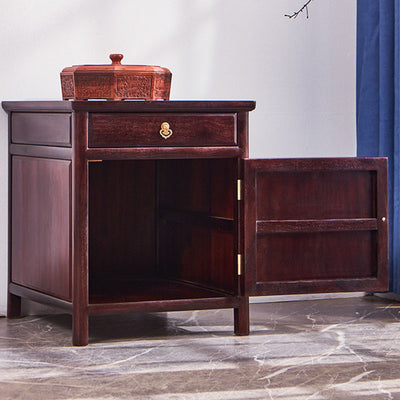 Traditional Vintage Square Sandalwood Nightstand 1-Drawer Cabinet For Bedroom