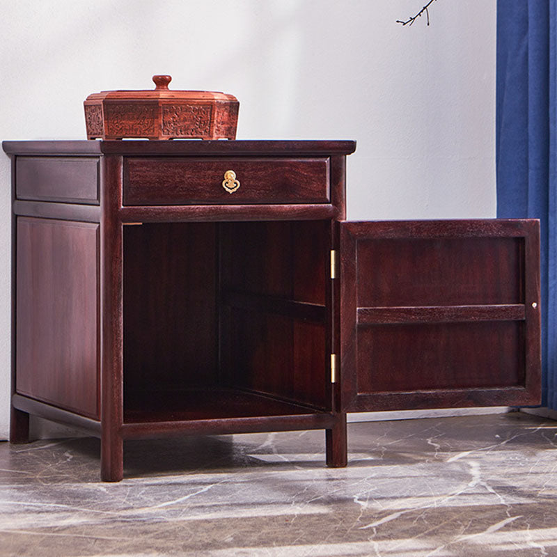 Traditional Vintage Square Sandalwood Nightstand 1-Drawer Cabinet For Bedroom