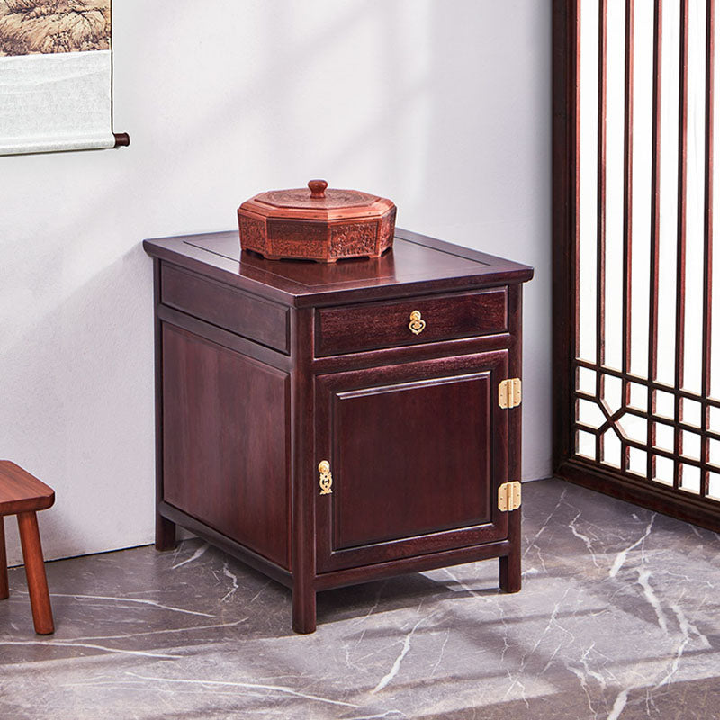 Traditional Vintage Square Sandalwood Nightstand 1-Drawer Cabinet For Bedroom