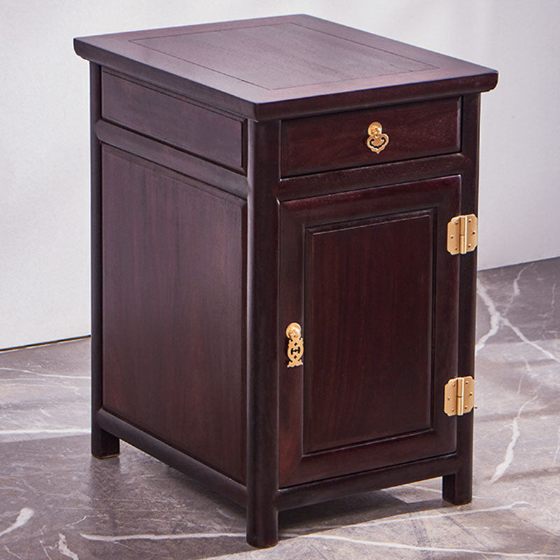 Traditional Vintage Square Sandalwood Nightstand 1-Drawer Cabinet For Bedroom