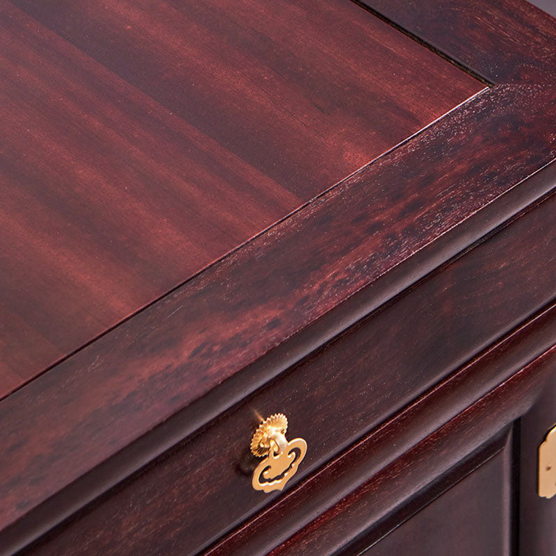 Traditional Vintage Square Sandalwood Nightstand 1-Drawer Cabinet For Bedroom