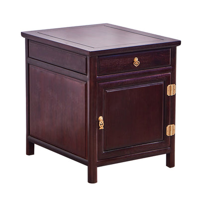 Traditional Vintage Square Sandalwood Nightstand 1-Drawer Cabinet For Bedroom