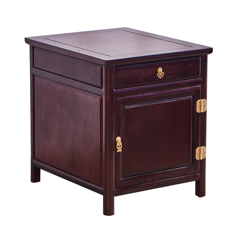 Traditional Vintage Square Sandalwood Nightstand 1-Drawer Cabinet For Bedroom