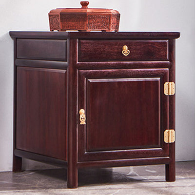 Traditional Vintage Square Sandalwood Nightstand 1-Drawer Cabinet For Bedroom