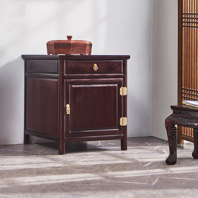 Traditional Vintage Square Sandalwood Nightstand 1-Drawer Cabinet For Bedroom