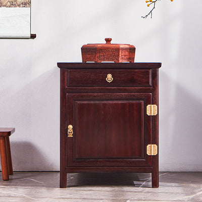 Traditional Vintage Square Sandalwood Nightstand 1-Drawer Cabinet For Bedroom