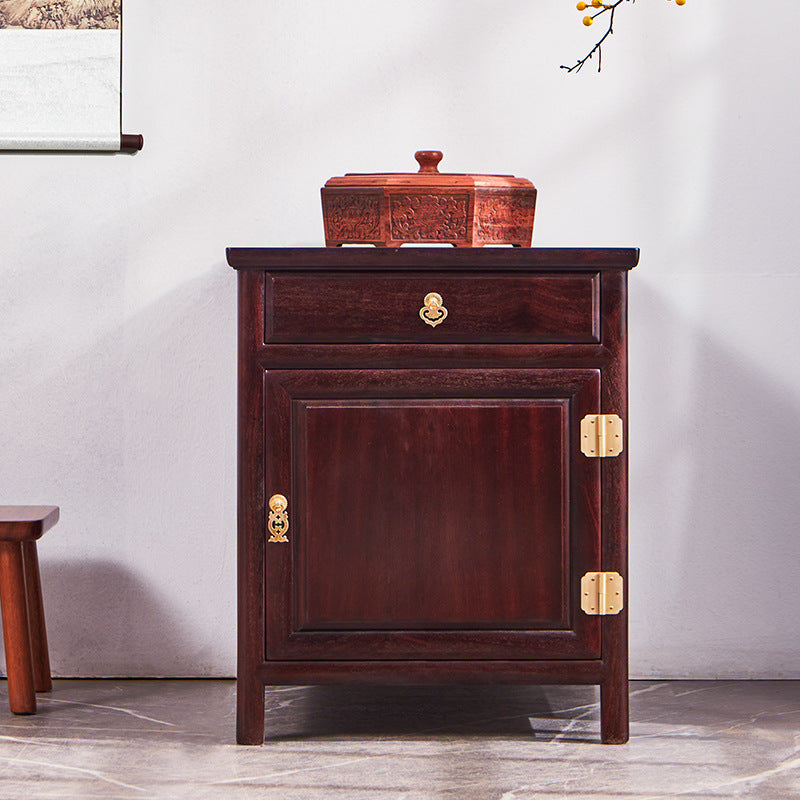 Traditional Vintage Square Sandalwood Nightstand 1-Drawer Cabinet For Bedroom