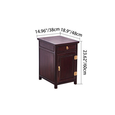 Traditional Vintage Square Sandalwood Nightstand 1-Drawer Cabinet For Bedroom