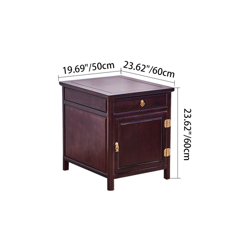 Traditional Vintage Square Sandalwood Nightstand 1-Drawer Cabinet For Bedroom