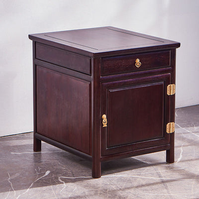 Traditional Vintage Square Sandalwood Nightstand 1-Drawer Cabinet For Bedroom