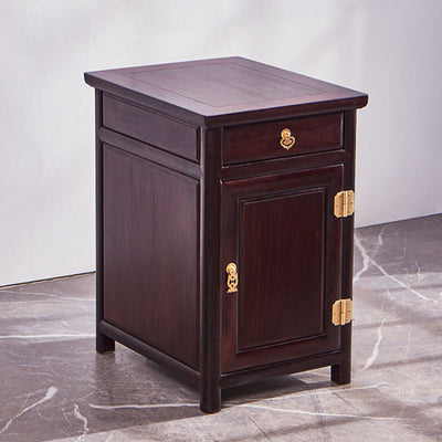 Traditional Vintage Square Sandalwood Nightstand 1-Drawer Cabinet For Bedroom