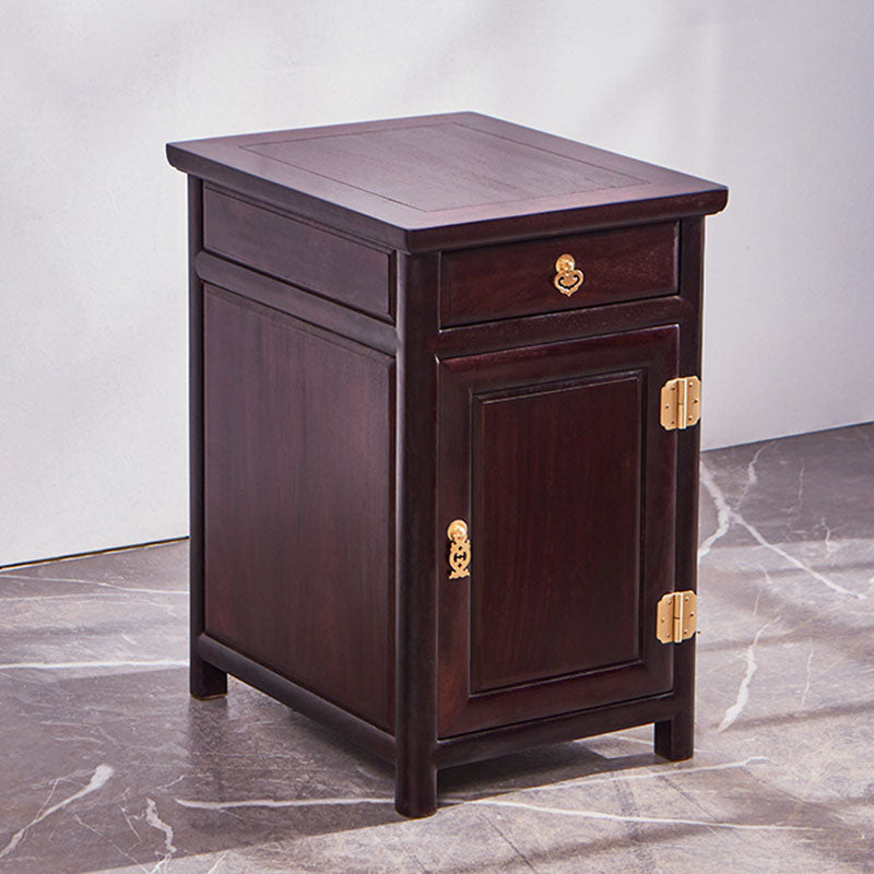 Traditional Vintage Square Sandalwood Nightstand 1-Drawer Cabinet For Bedroom