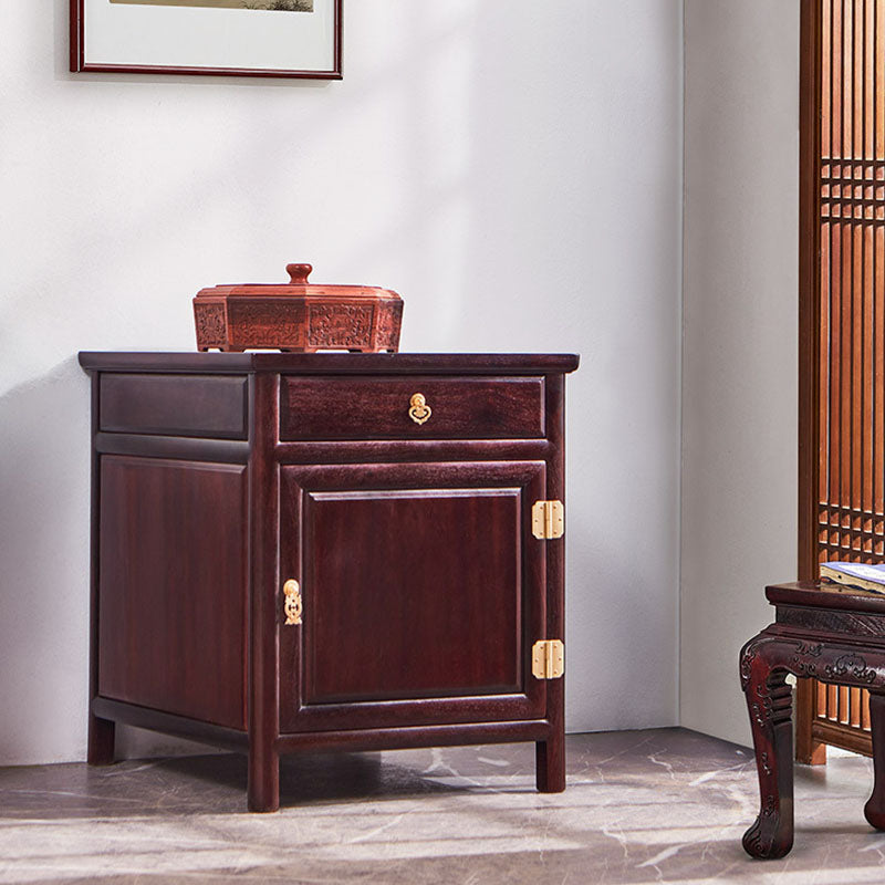 Traditional Vintage Square Sandalwood Nightstand 1-Drawer Cabinet For Bedroom