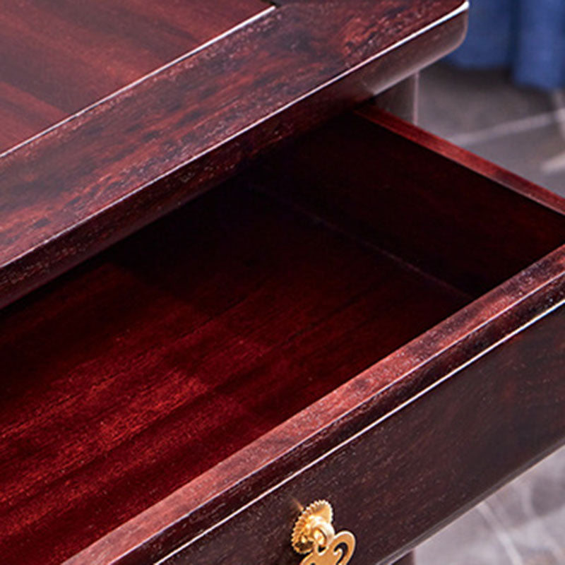 Traditional Vintage Square Sandalwood Nightstand 1-Drawer Cabinet For Bedroom