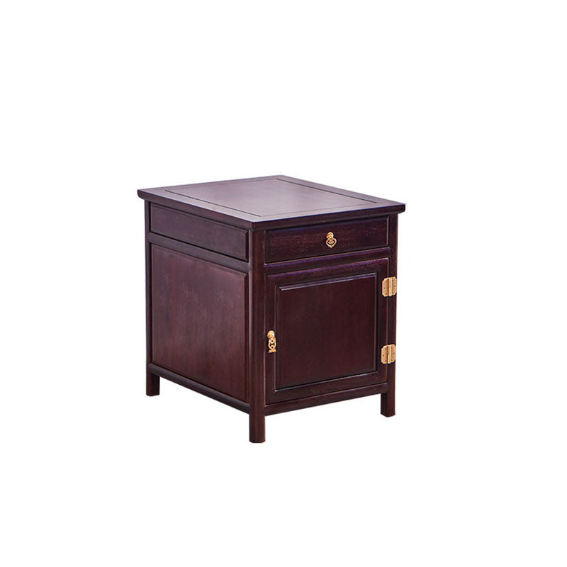 Traditional Vintage Square Sandalwood Nightstand 1-Drawer Cabinet For Bedroom