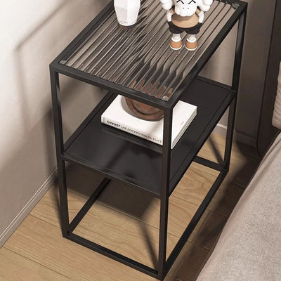Modern Minimalist Rectangular Iron Glass End Table 2-Tier For Living Room