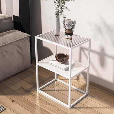 Modern Minimalist Rectangular Iron Glass End Table 2-Tier For Living Room