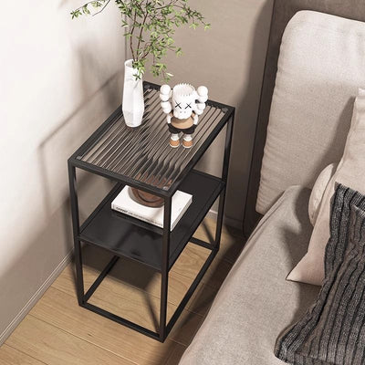 Modern Minimalist Rectangular Iron Glass End Table 2-Tier For Living Room