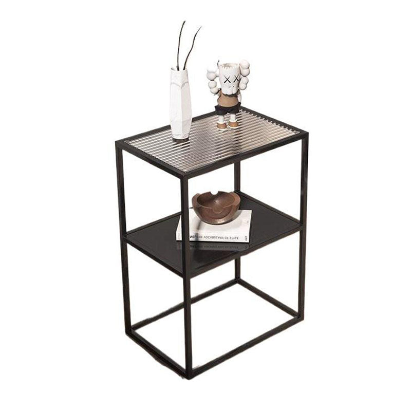 Modern Minimalist Rectangular Iron Glass End Table 2-Tier For Living Room