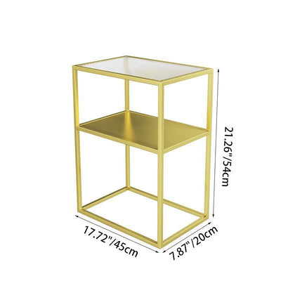 Modern Minimalist Rectangular Iron Glass End Table 2-Tier For Living Room