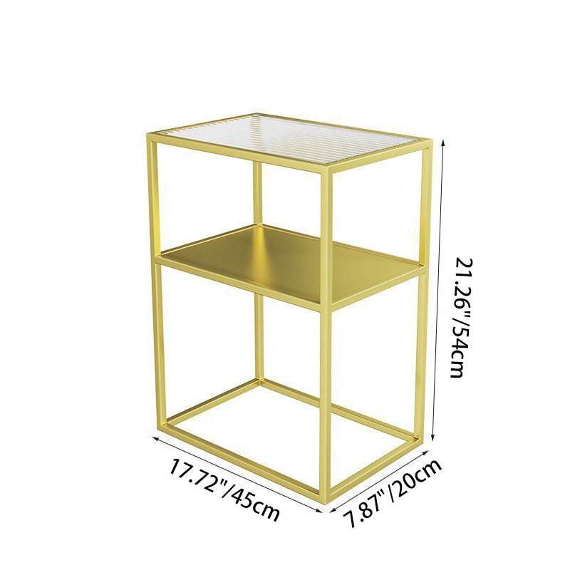 Modern Minimalist Rectangular Iron Glass End Table 2-Tier For Living Room