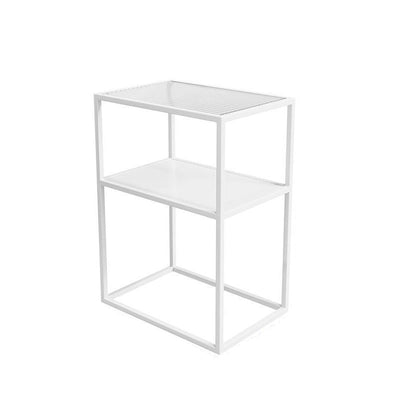 Modern Minimalist Rectangular Iron Glass End Table 2-Tier For Living Room